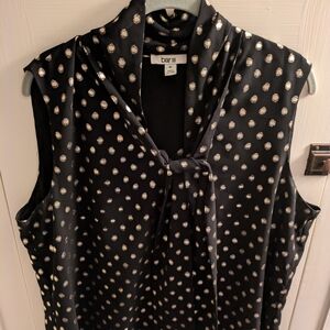 Bar III Black Blouse With Gold Metallic Dots, Tie Front, XL
